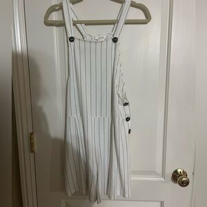 Linen striped romper with button details